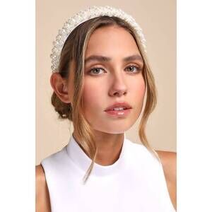 Lulus Immaculate Icon Ivory Pearl Beaded Headband White - Size One Size